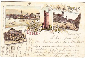 Ak Litho Gruss aus Linz 1896 gelaufen. Lieber gleich zu Linz-Phila.